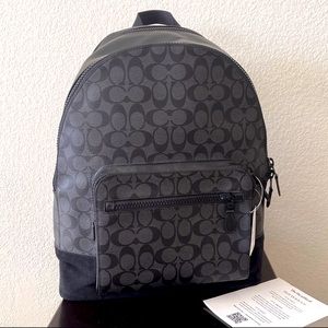 COACH CHARTER LOGO BLACK GRAY LEATHER BACKPACK